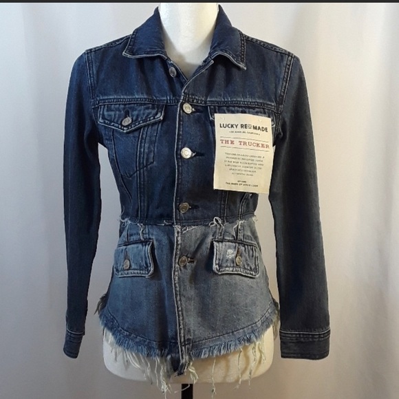 Lucky Brand Women's Pieced Waisted Denim Trucker Jacket Dark/light Denim sz M - Picture 3 of 9